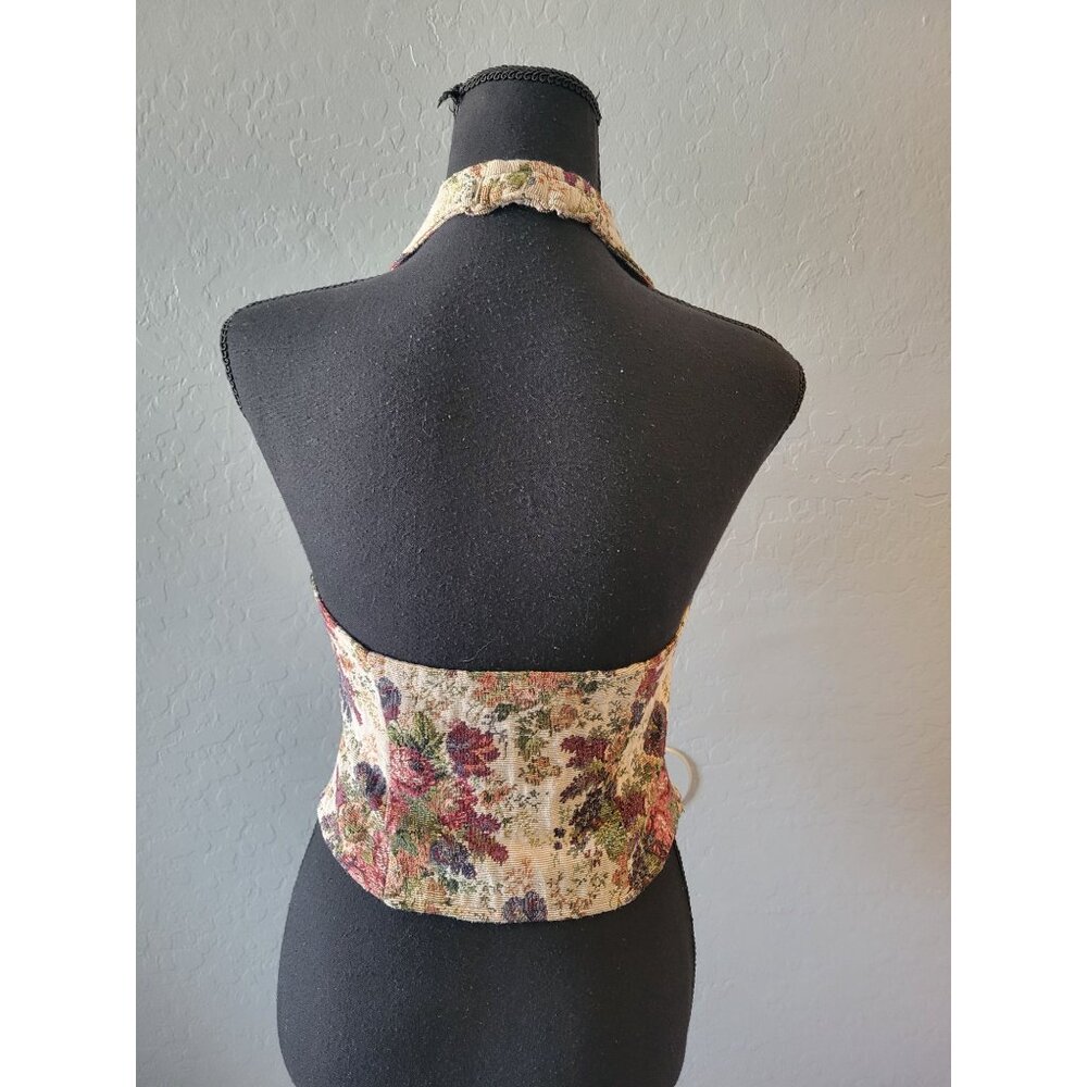 vintage-style floral tapestry vest features a multicolor pattern S Cottagecore - Picture 5 of 8